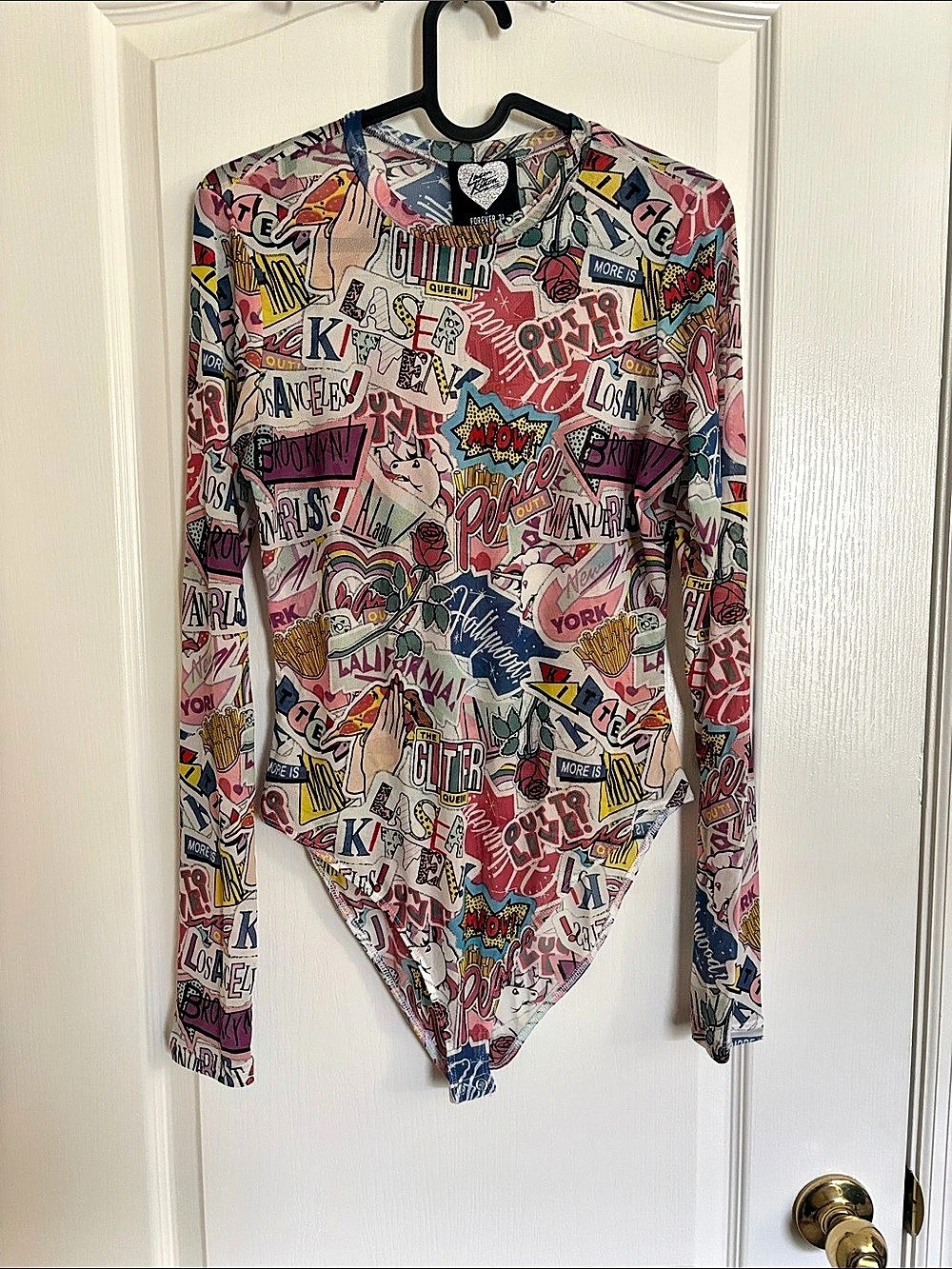 Laser Kitten x Forever 21 Graphic Mesh Bodysuit Long sleeve Graffiti